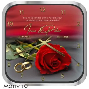 Geschenk zum 50. Hochzeitstag - persönliche Metalluhr eckig